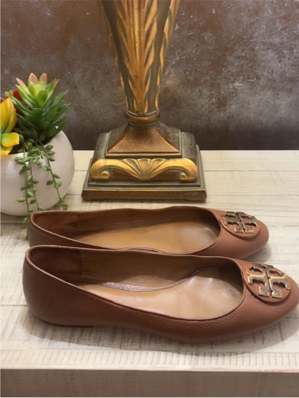 Beautiful Tory Burch Brown Reva Leather Ballet Flats ~ Size 9.5